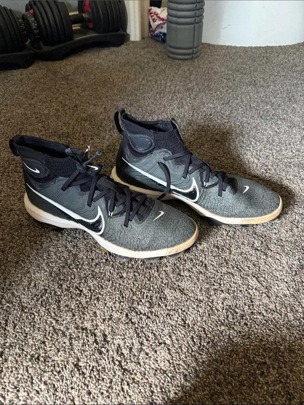 Nike Grey and Black High-Top Football Cleats